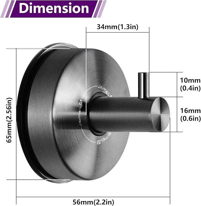 JOMOLA Suction Cup Shower Hooks for Hanging Towel Suction Hook for Inside Shower Stainless Steel Coat Hooks Wall Mounted Kitchen Utensil Stainless Steel, Brushed Black, 4PCS