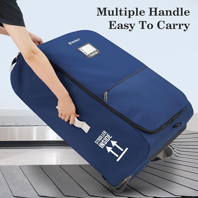 Stroller Bag for Airplane, Stroller Travel Bag Compatible with UPPAbaby Vista, Vista V2, Cruz V2, Rolling Wheel Bag with Storage Pocket, Multiple Handles, Luggage Tag for Flight Travel, Navy
