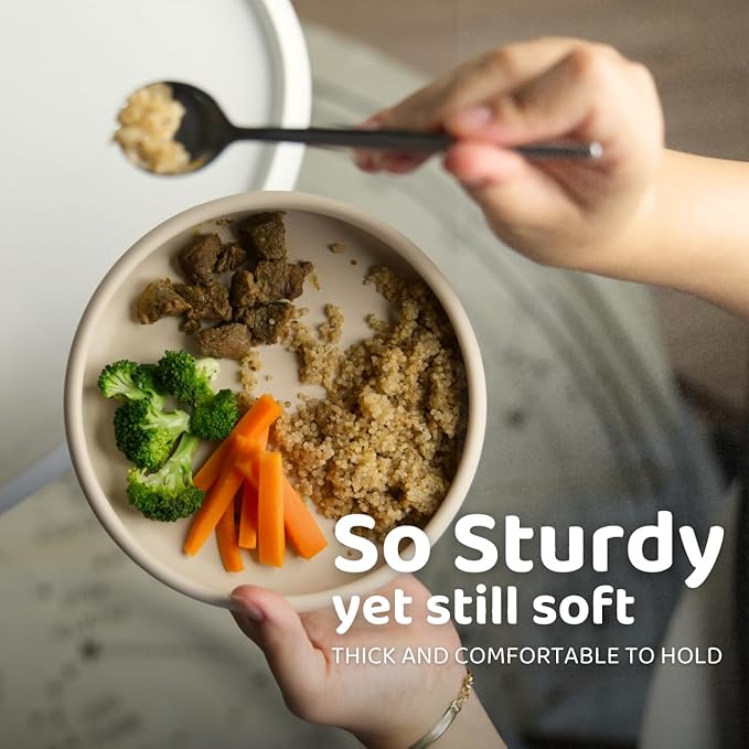 APLAINR Solid Plate, Weighted Baby Toddler Plate, Silicone Plates for Baby, No-Division Kid Plates, Microwave & Dishwasher Safe Silicone Plate for Toddlers, No BPA, Oat Cream