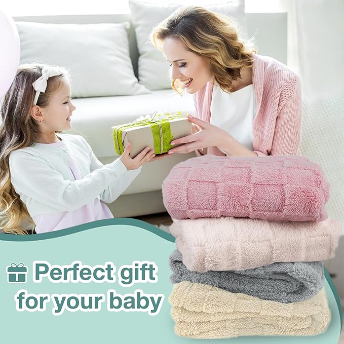 HOMRITAR 3D Gingham Fleece Baby Blanket for Girls Boys Chessboard Grid Warmer Comfort Reversible Shaggy Cozy Decor for Home Bed Blanket for Toddlers 30 x 40 Inches Coral Pink