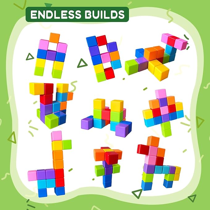 Magnetic Blocks, Large Magnetic Building Blocks for Toddlers, 1.65 Inch 3D Magnet Cubes in 8 Colors, Montessori & Sensory Stacking Toy Gift for Kids Ages 1-3 (16PCS)