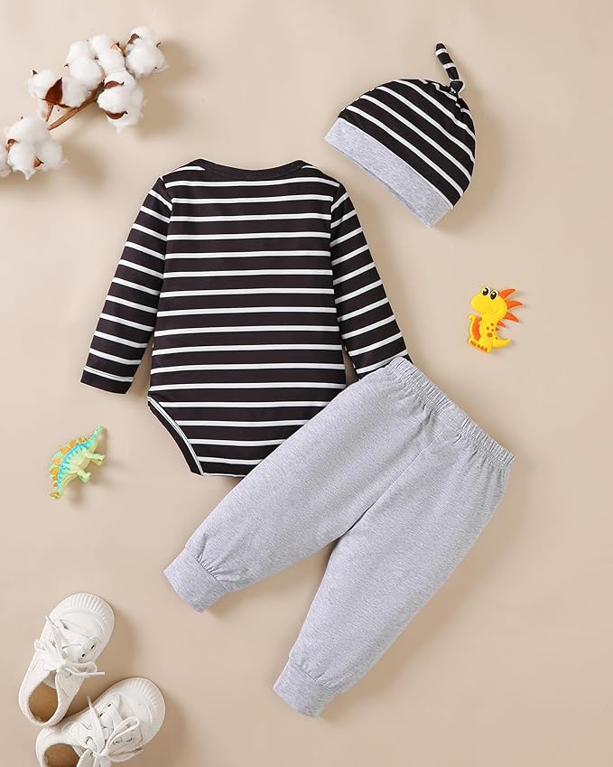 SUNNY PIGGY Baby Boy Clothes Newborn Infant Boys Outfits Romper Hat Pants 3PC Set 0-3 3-6 6-12 12-18 Month Clothing Gift