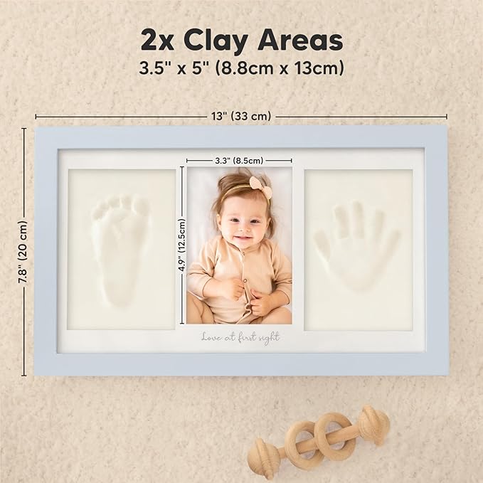 Baby Hand and Footprint Kit - Clay Handprint Keepsake Frame, Newborn Nursery Picture Frame, Personalized New Mom Gifts for Baby Shower & Registry (Mist Blue)