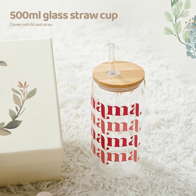 New Mom & Baby Gift Set | Pregnancy & Baby Shower Gifts for Her | Pink Mama Glass Tumbler & Bunny Rattle Care Package for Mom & Baby