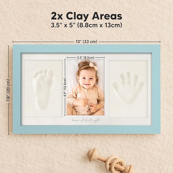 Baby Hand and Footprint Kit - Clay Handprint Keepsake Frame, Newborn Nursery Picture Frame, Personalized New Mom Gifts for Baby Shower & Registry (Sky Blue)