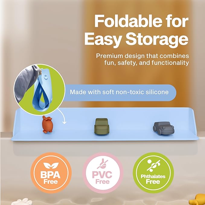 PlayPad, 3-Ft Long with SplashGuard For Bathtub, 5-Inch Tall - Kids Mess-Free Bath and No Leaks with Strong Suction Cups - Ocean Blue