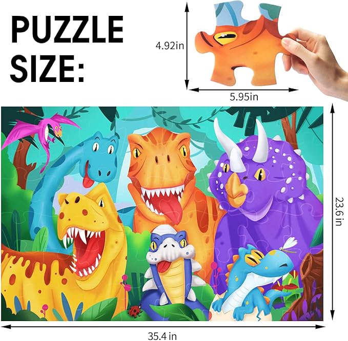 Jumbo Floor Puzzle for Kids Dinosaur Jigsaw Large Puzzles 48 Piece Ages 3-6 for Toddler Children Learning Preschool Educational Intellectual Development Toys 4-8 Years Old Easter Gift for Boy and Girl