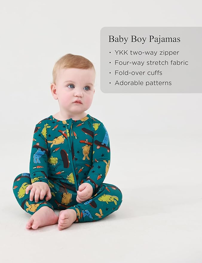 Footless Pajamas Baby Boy Girls, Viscose from Bamboo Baby Pajamas, Two Way Zipper Sleepers, Newborn Pjs