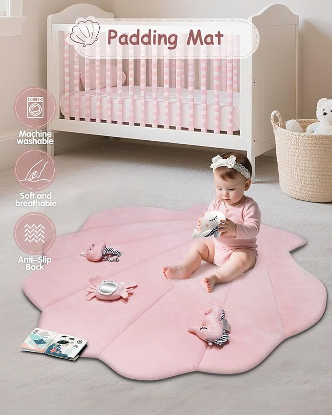 Baby Play Gym Mat, Oversize Baby Tummy Time Play Mat with 6 Detachable Toys for Sensory Exploration Motor Skill Development, Newborn Essentials Shower Gift Activity Mats for Babies 0-6 Months 6-12 Months