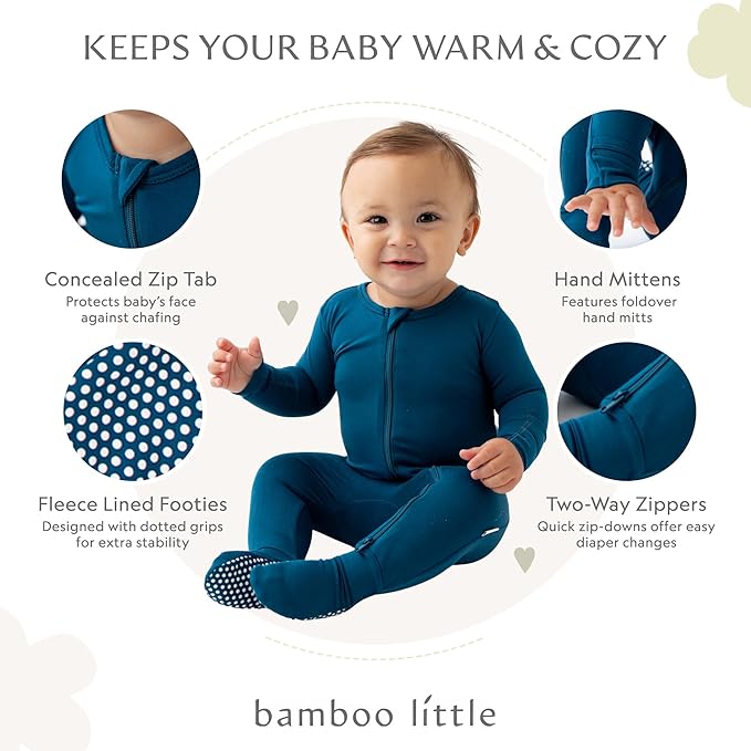 Bamboo Little Soft Baby Footie Pajamas, Baby Clothes, Newborn Sleepers, 95% Viscose and 5% Spandex, 0-24 Months