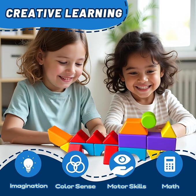 Magnetic Building Blocks, Large Magnetic Blocks in Multiple Shapes, Creative Building Toys for Preschool Learning, Montessori & Sensory Magnet Toys for Kids Ages 4-8 (36 PCS)