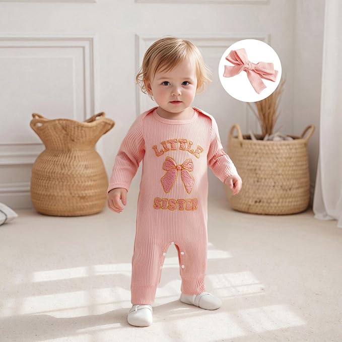 WZTYYDS Newborn Baby Girl Clothes Ribbed Romper Print Long Sleeve Jumpsuits Bow Headband Set Infant One-piece Outfits