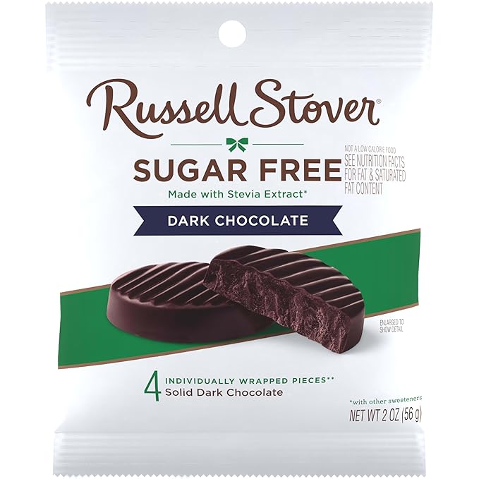 RUSSELL STOVER Sugar Free Dark Chocolate Medallions Candy, 2 oz. bag (Pack of 10)