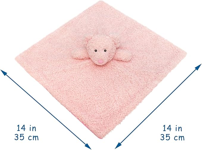 Baby Pink Teddy Bear Soft Stuffed Animal Security Blanket, Plush Bear Character Lovey Blanket, Baby Shower/Nursery Gift, Newborn Infant Toddler Snuggle Blankie for Boys Girls, 14 Inches