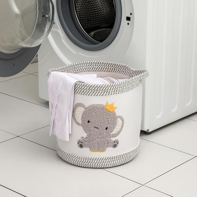 Blanket Baskets Baby Toy Basket Laundry Hamper Cute Elephant Nursery Storage Basket, Woven Cotton Rope Nursery Organization Bins For Girls Boys Kids Baby Shower Gifts Baskets