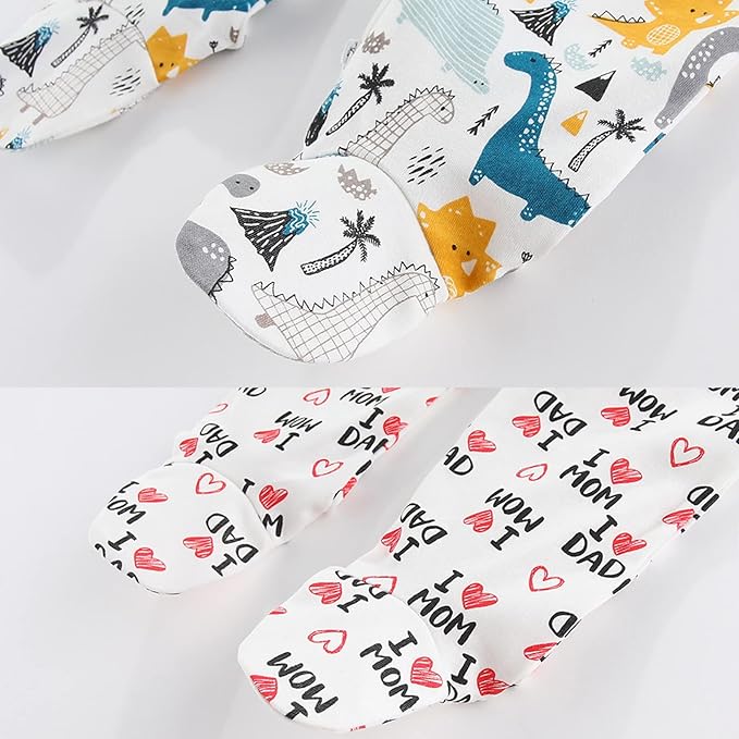 Baby Boys Girls Footies One-Piece Romper Long-Sleeve Jumsuit Cotton Newborn Clothes Set 4-Pack, Baby Pajamas