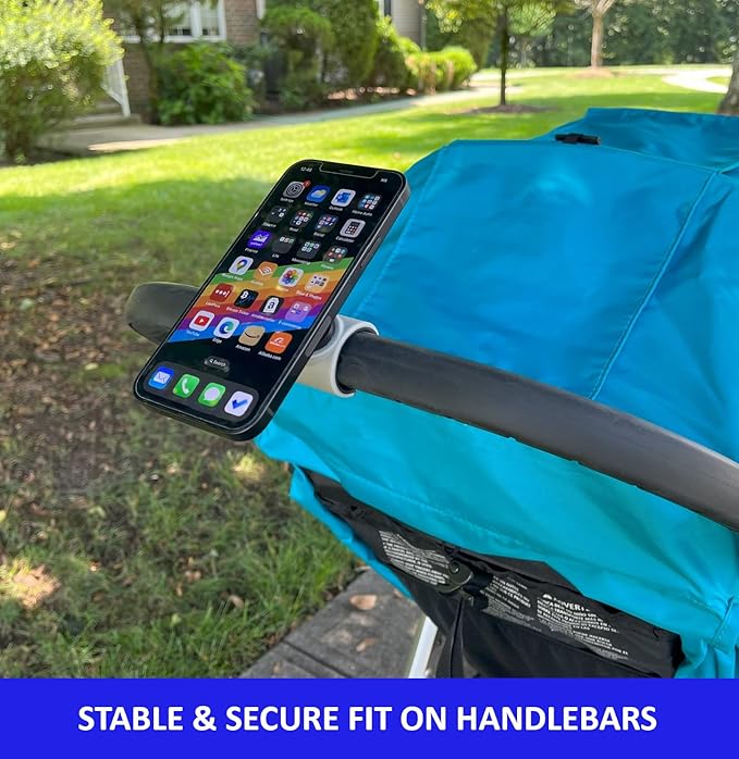 Magnetic Phone Holder for Stroller, Stationary Bike (Compatible with Peloton), Shopping Cart. Compatible with MagSafe. Stable & Secure.