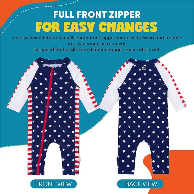 SwimZip Boys' Long-Sleeve UPF 50+ Swimsuit for Baby, Toddler, & Little Boys
