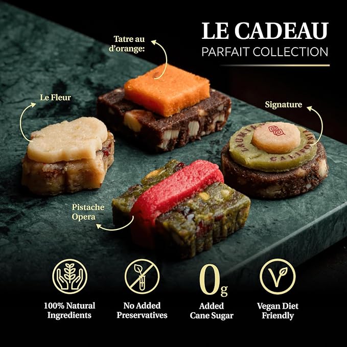 Le Cadeau Parfait Collection - Square Gourmet Gift Box (16 Treats) - Laumière Gourmet Fruits - Vegan Healthy Dried Fruits & Nuts Gift Basket - No Added Cane Sugar Sweets