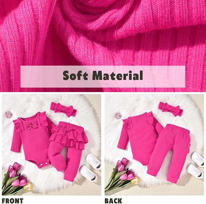 Aalizzwell Preemie Newborn Infant Baby Girls Clothes Ribbed Bodysuit Pants Set Fall Winter Outfits