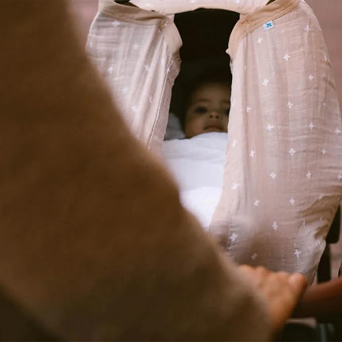 Little Unicorn Breathable Car Seat Canopy | Magnetic Closure Cover & Universal Fit | Protection & Privacy for Baby (Taupe Cross)