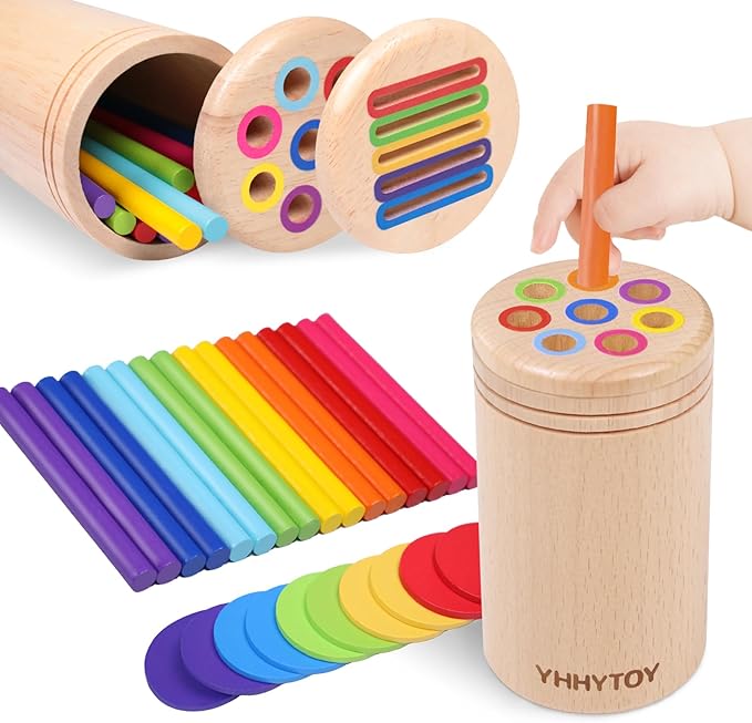 Montessori Toys for 3 Year Old, Dual Play Wooden Educational Color Sorting Toy Toddler Preschool Learning Activities, Fine Motor Skills Sensory Toys for Toddlers 3-5 Girl Boy Birthday Gifts