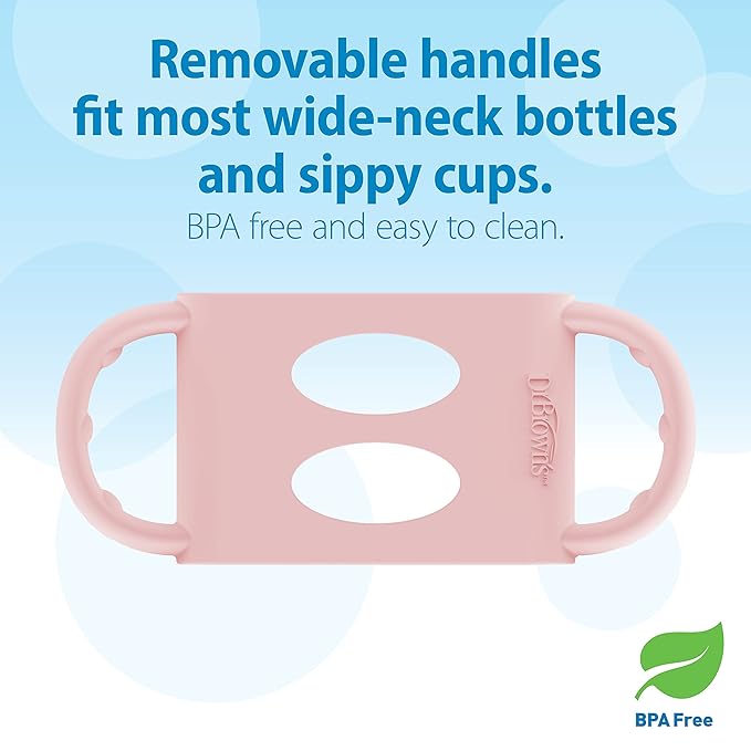 Dr. Brown's Milestones Wide-Neck Sippy Spout Bottle with 100% Silicone Handles, Easy-Grip Handles with Soft Sippy Spout, 9oz/270mL, Light-Pink, 1-Pack, 6m+