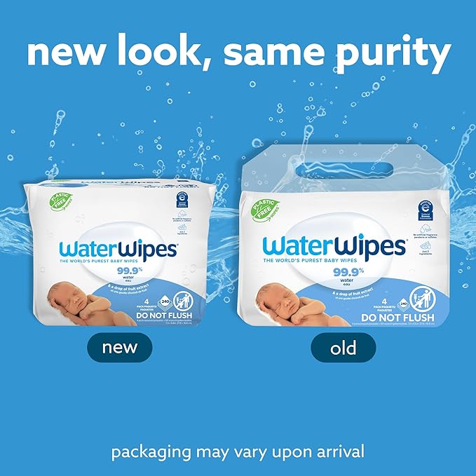 WaterWipes Sensitive+ Newborn & Baby Wipes, 3-In-1 Cleans, Cares, Protects, 99.9% Water, Unscented & Hypoallergenic, 240 Count (4 Packs)