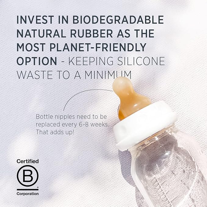 HEVEA Standard Neck Glass Baby Bottles - Natural Rubber Medium Flow Nipples - Anti Colic Baby Bottles for Breastfeeding Babies - Newborn 0+ Months - BPA-Free, Two-Pack (4 Oz)