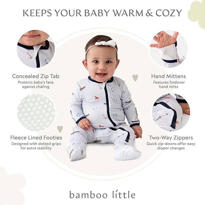 Bamboo Little Soft Baby Footie Pajamas, Baby Clothes, Newborn Sleepers, 95% Viscose and 5% Spandex, 0-24 Months