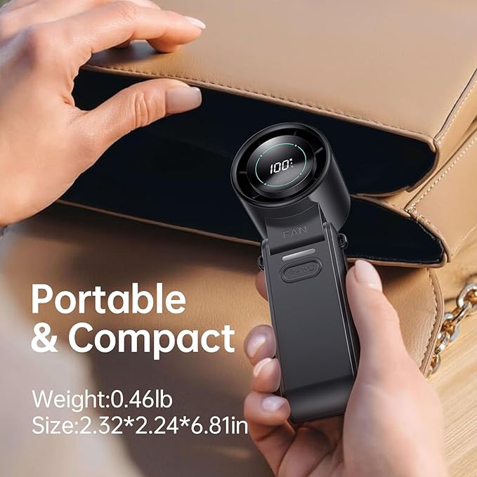 3-in-1 Portable Handheld Turbo Fan-100 Speeds, 13500 RPM, 12Hrs Cooling, Digital Display, 120° Rotation, USB Rechargeable Mini Hand Held Personal Fan for Travel, Makeup, Outdoor, Indoor (Black)