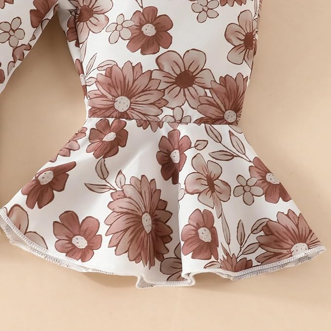 Newborn Baby Girl Clothes Infant Girl Outfits Long Sleeve Ruffle Romper + Floral Pants + Headband Set