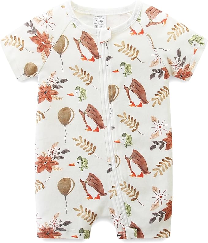 Baby Boy Girl Romper Short Sleeve 100% Cotton Bodysuit Outfits 2 Way Zipper Jumpsuit