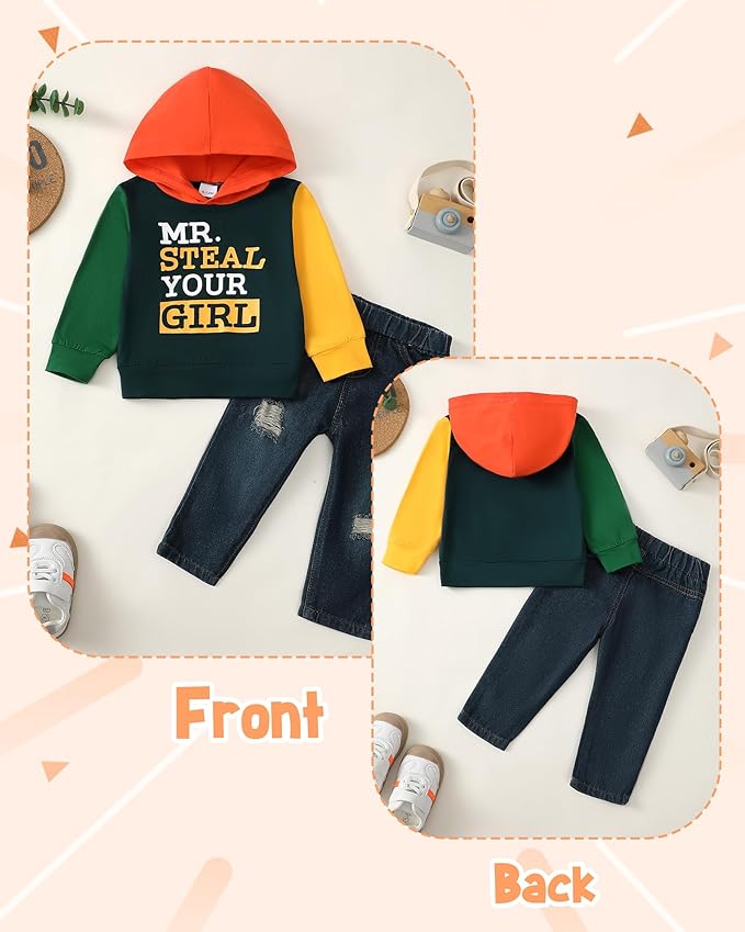 NZRVAWS Baby Boy Clothes Toddler Boy Outfit 2 3 4T 6 12 18 24 Month Fall Winter Hoodie Ripped Jeans Clothing