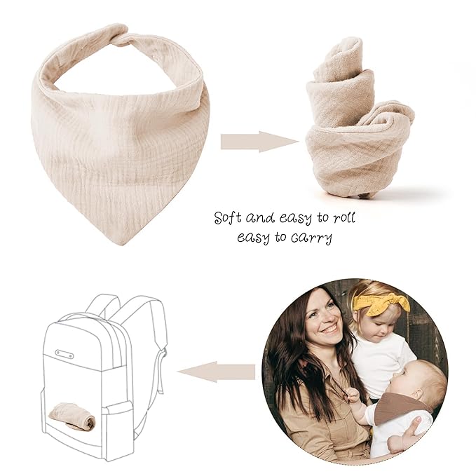 Konssy Muslin Baby Bibs 10 Pack Baby Bandana Drool Bibs 100% Cotton for Unisex Boys and Girls, Soft Absorbent Set for Teething and Drooling