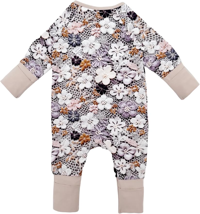 Bow Dream Bamboo Rayon Baby Boy Romper Footed Long Sleeve Footies Newborn Girl Clothes Footless with Zipper and Mitten Cuffs