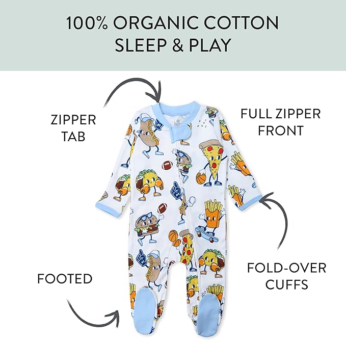 HonestBaby Sleep & Play Footed One-piece Pajama Sleeper 100% Organic Cotton, Baby Boys