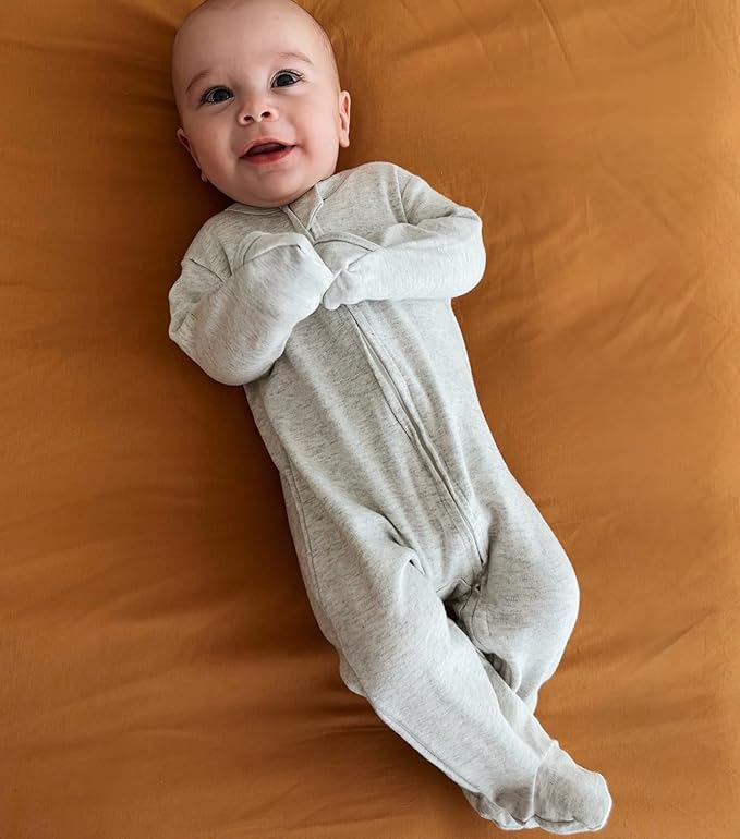 Aablexema Baby Footie Pajama with Mitten Cuffs, Double Zipper Infant Cotton clothes Sleeper Pjs, Footed Sleep Play