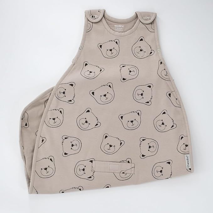 Woolino Merino Wool and Organic Cotton Ultimate Baby Sleep Sack - 4 Season Baby Wearable Blanket - Two-Way Zipper Adjustable Sleeping Bag - Universal Size (2-24 Months) - Teddy Bear