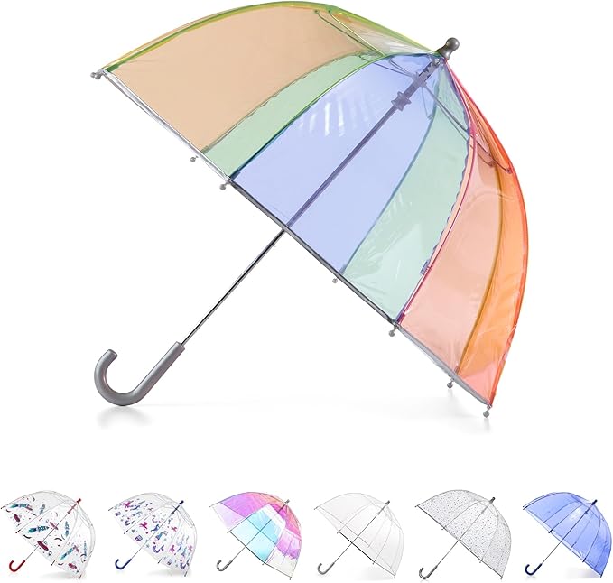 totes Kids Clear Bubble Umbrella with Dome Canopy, Lightweight Design, Wind and Rain Protection Umbrella, Rainbow, Kids - 38" Canopy