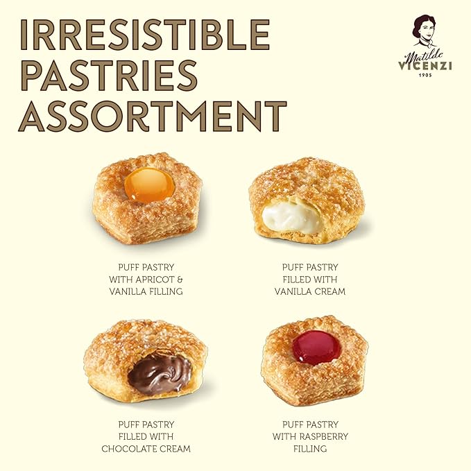 Pasticceria Matilde Vicenzi 5 O'Clock Tea Time Cookie Assortment Gift Tin - Butter Pastries, Chocolate & Vanilla Filled Gourmet Cookies - Bakery Snacks Made in Italy for Father's Day - 13.23oz (375g)