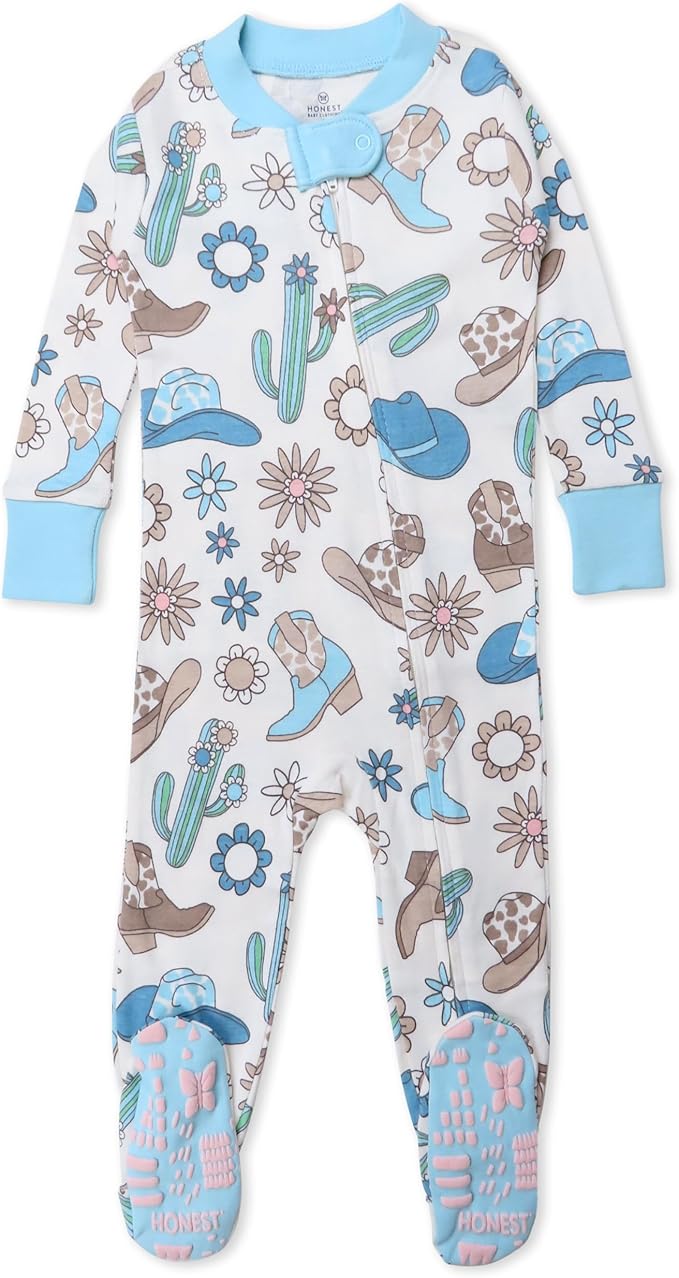 HonestBaby Non-Slip Footed Pajamas One-Piece Sleeper Zip-Front Pjs 100% Organic Cotton for Baby Girls