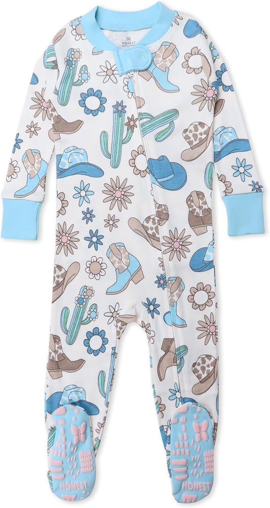 HonestBaby Non-Slip Footed Pajamas One-Piece Sleeper Zip-Front Pjs 100% Organic Cotton for Baby Girls