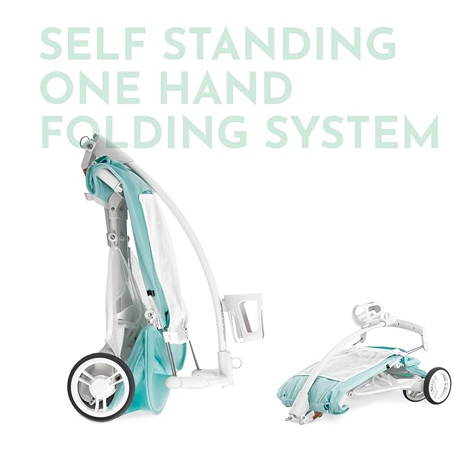 Evolur Roamer Ultra Light Stroller in White Blue, Travel-Ready Compact Stroller with One-Hand Fold, 33 lb Capacity, Sun Canopy & Cup Holder, Easy Clean, Smooth Ride for Everyday Use