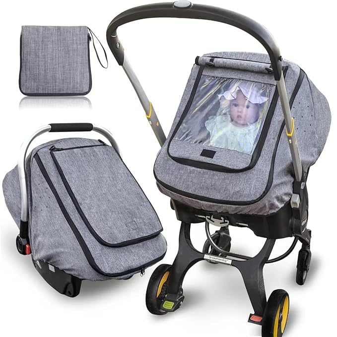 Car Seat Rain Cover,Universal Baby Stroller Accessory for Infant Car Seat Stroller,Waterproof, Windproof Protection,Protect from Dust Snow(Grey)