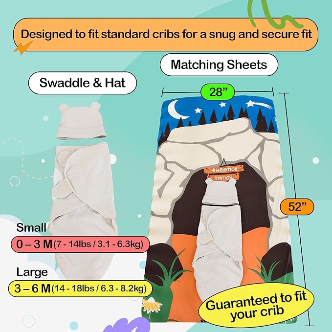 Cuddle Club Newborn Swaddle Gift Set – Includes Swaddle Blanket, Hat & Crib Sheet in Fun Styles – For Baby Boys & Girls