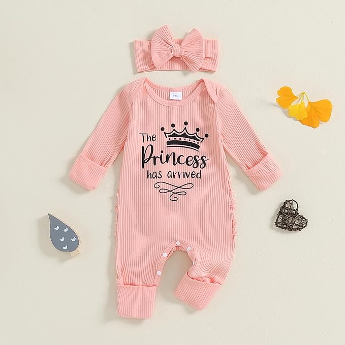 Newborn Girl Clothes Baby Girl Coming Home Outfit Zipper One-piece Outfits Ruffle Footie Bodysuit Jumpsuit Headband