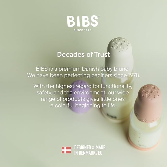 BIBS Boheme Baby Glass Bottle 8 oz /240 ml. Anti-Colic. Round Natural Rubber Latex Nipple. Supports Natural Breastfeeding - Blush