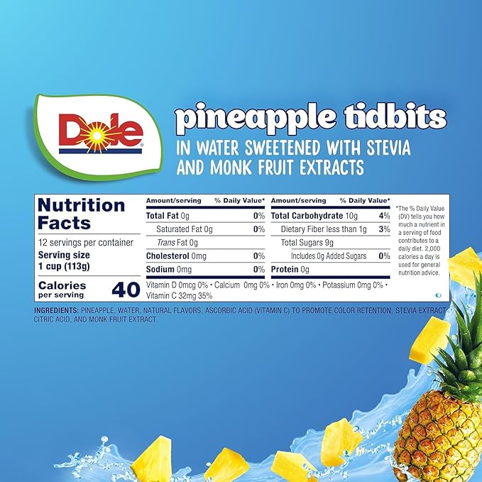 Dole Pineapple Tidbits with No Sugar Added - Dole Fruit Bowls Snacks - 4 oz Fruit Bowls - 12 Pack