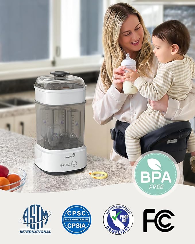 Bottle Sterilizer and Dryer, Compact Electric Steam Baby Bottle Sterilizer (Esterilizador de Biberones), Bottle Sanitizer for Baby Bottles, Pacifiers, Pump Parts Black